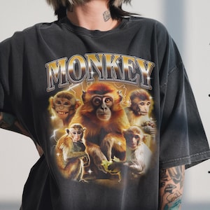 Vintage apa-skjorta, 90-tals bootleg-grafik, rolig primattopp, zoodjurspresent