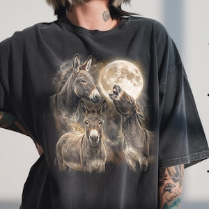 Comfort Colors® Three Donkey Moon Shirt, Miniature Burro, Homesteading, Equus Asinus