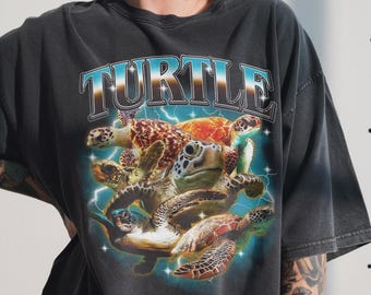 Camiseta vintage de tortugas, estilo años 90, con estampado pirata, ideal para salvar a las tortugas. Regalo perfecto para los amantes del océano.