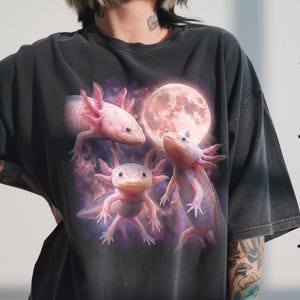 Comfort Colors® Three Axolotl Moon Shirt, Funny Salamander Tee, Retro 90s Gift