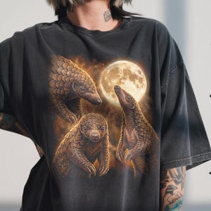 Comfort Colors® Three Pangolin Moon Shirt, Funny Armadillo Tee, Retro 90s Conservation Gift