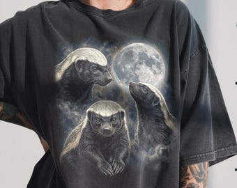 Comfort Colors® Three Honey Badger Moon Shirt, Funny Don't Care Tee, Retro 90s Gift