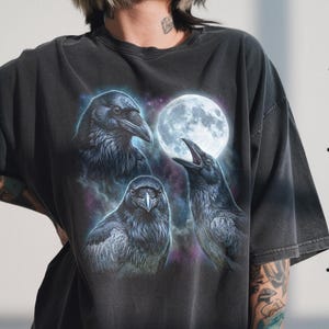 Chemise Comfort Colors® Three Raven Moon, t-shirt drôle de corbeau, cadeau gothique rétro des années 90
