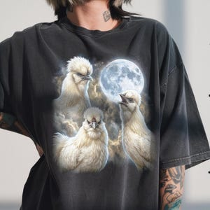 Comfort Colors® Three Silkie Chicken Moon Shirt, Backyard Poultry Gift, Fluffy Hen, Farmcore