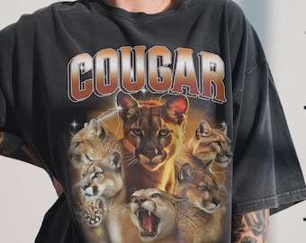 Vintage Cougar Shirt, 90er Bootleg Grafik T-Shirt, Raubkatze Liebhaber Geschenk, Berglöwe T-Shirt