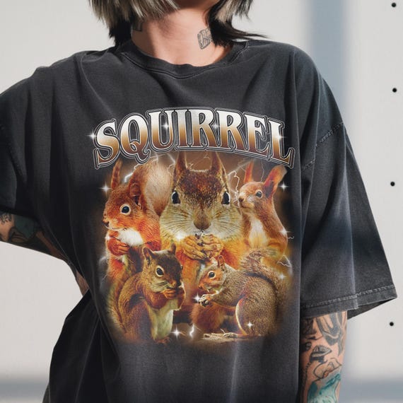 Vintage Squirrel Shirt, 90s Bootleg Graphic, Cottagecore Top, Funny Rodent Gift