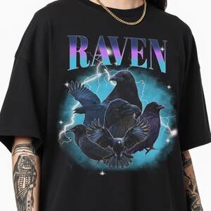Vintage Raven Shirt, 90s Bootleg Graphic Tee, Gothic Bird Gift, Witchy T-Shirt image 5