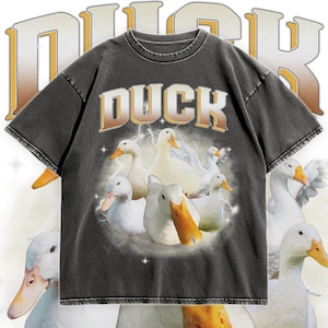 ダックグラフィックTシャツ、レトロな動物デザインのTシャツ、かわいいダックシャツ、ユニセックスのダック愛好家へのギフト、男性と女性向けのクールなダックプリントシャツ