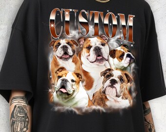 Custom English Bulldog Shirt, Vintage 90s Rap Tee, Personalized Pet Portrait, Dog Dad Gift