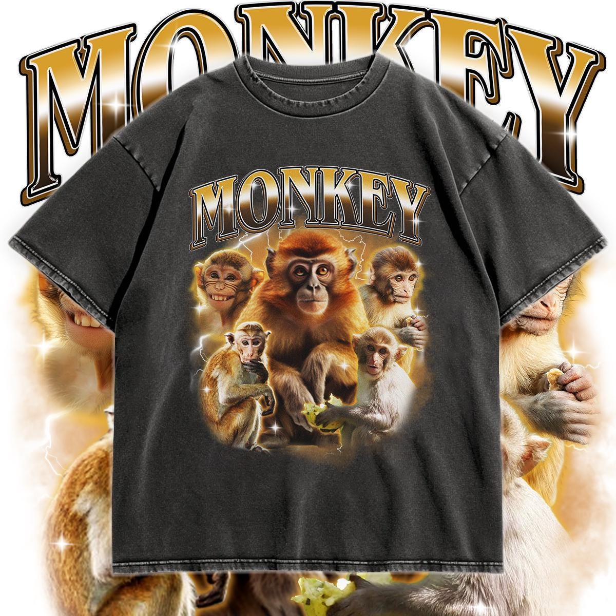 Snbidmk Men’s Monkey Print T-Shirt – Cartoon Short Sleeve Crewneck Tee For Casual Summer Wear