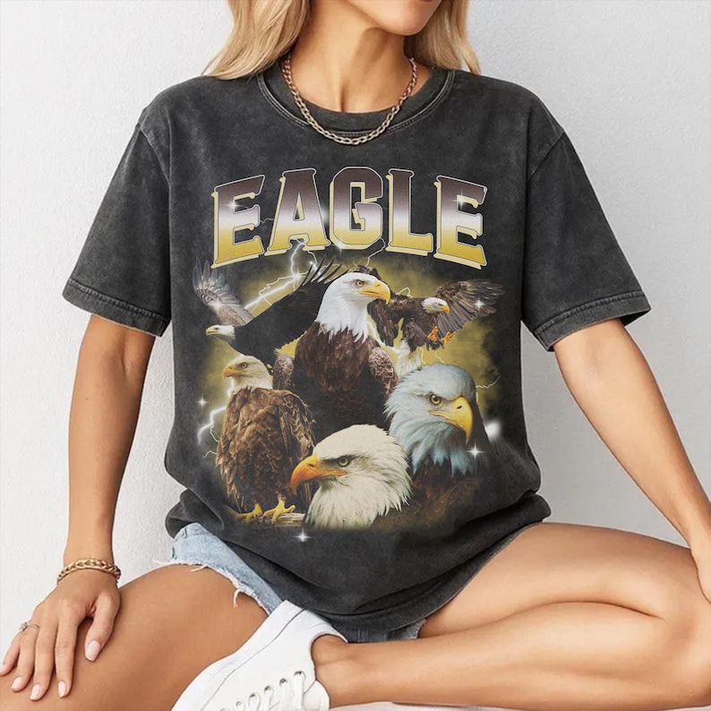 Vintage Eagle Shirt, 90s Bootleg Graphic Tee, Bald Eagle Gift, Wildlife T-Shirt image 2
