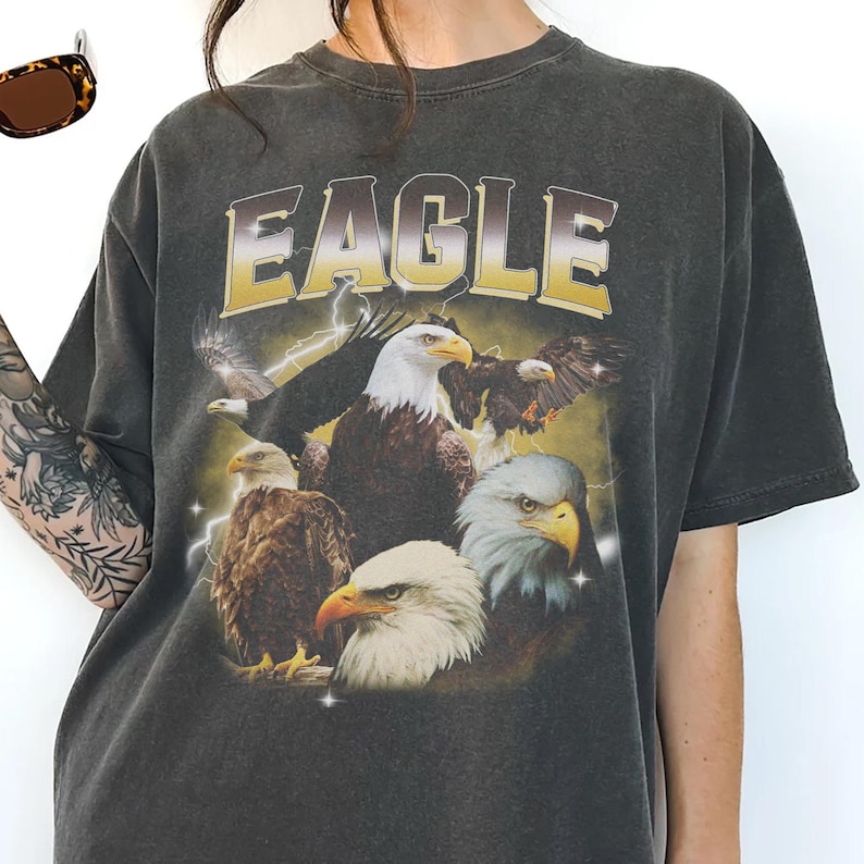 Vintage Eagle Shirt, 90s Bootleg Graphic Tee, Bald Eagle Gift, Wildlife T-Shirt image 4