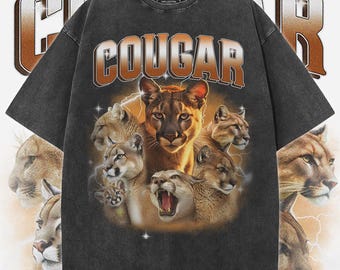 Acid Wash Cougar Graphic Tee: Retro 90s Style, Animal Lover Gift