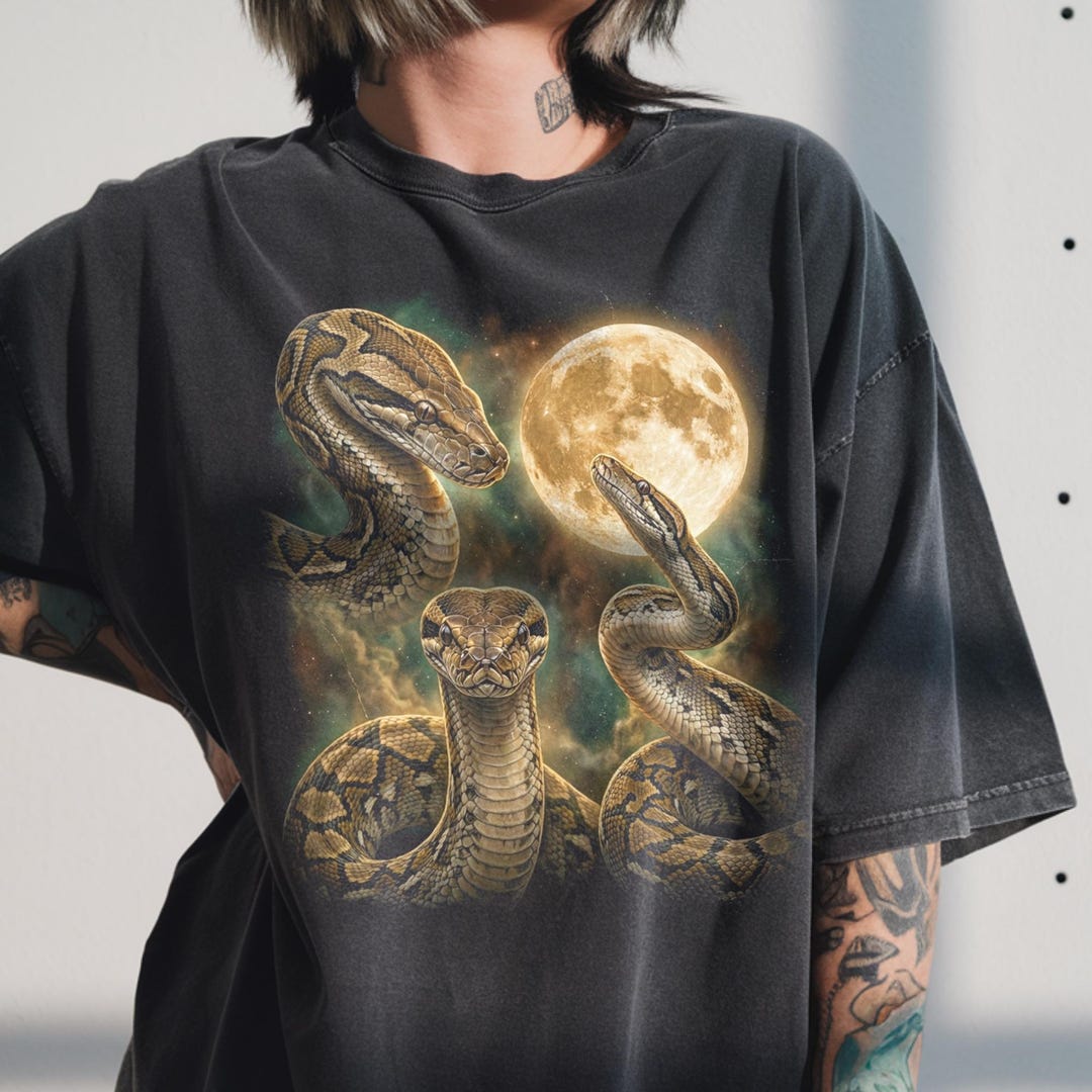 Funny Python Shirt Comfort Colors® Three Python Moon Shirt, Funny Snake, Retro 90s Reptile ...