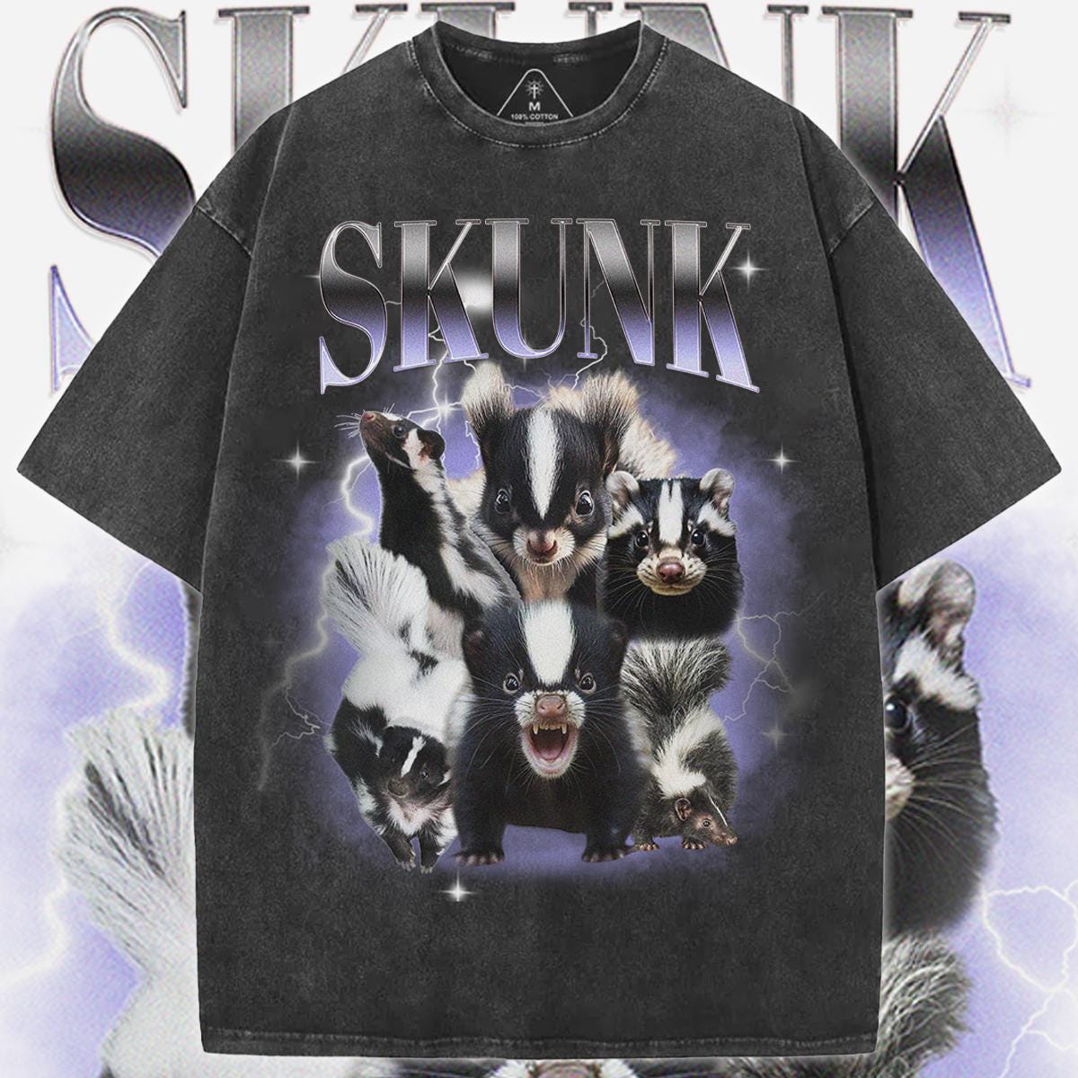 Acid Wash Skunk Graphic Tee: Vintage Style Cotton T-Shirt