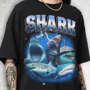 Retro T-shirt haai, cadeau oceaanliefhebber, diepzeemonster, bootleg-stijl jaren 90