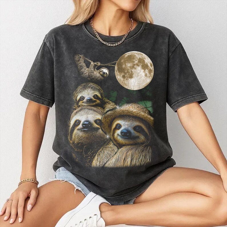 Vintage Sloth Shirt, 90s Bootleg Graphic Tee, Funny Sloth Lover Gift, Lazy Day T-Shirt image 2