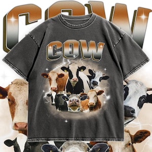 牛のグラフィックTシャツ、レトロな動物プリントTシャツ、かわいい牛のシャツ、ユニセックスの牛好きへのギフト、男性と女性向けのクールな牛のデザイン