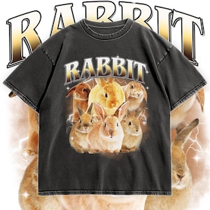 Vintage Rabbit Graphic T-Shirt, Cute Bunny Oversized Tee in 90s Y2K Style, Aesthetic Animal Shirt for Women, Men & Pet Lovers, Gift for Her