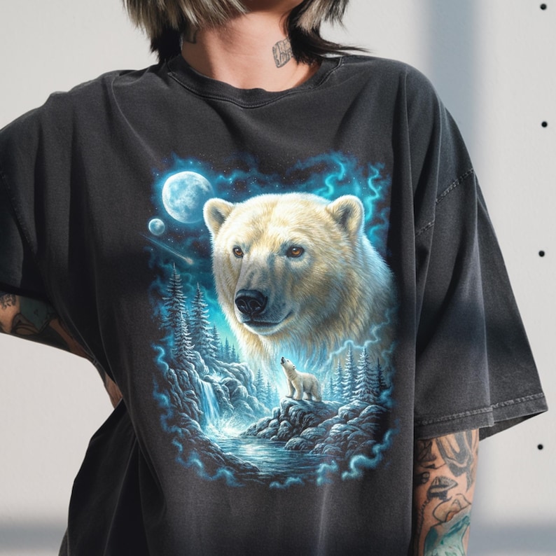 Comfort Colors® Vintage 90s Polar Bear Shirt, Retro Nature Graphic, Arctic Animal image 1