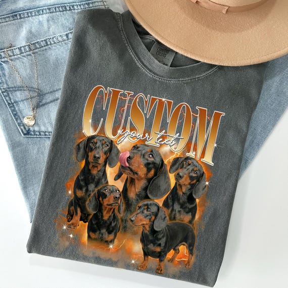 Custom Sausage Dog Shirt, Bootleg Rap Style, Personalized Pet Photo Tee, Dachshund Dad Gift