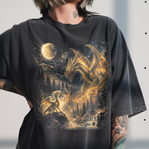 Comfort Colors® Vintage 90s Feminism Dragon Shirt, Celestial Fantasy, Mother Of Dragons, Mythical Beast