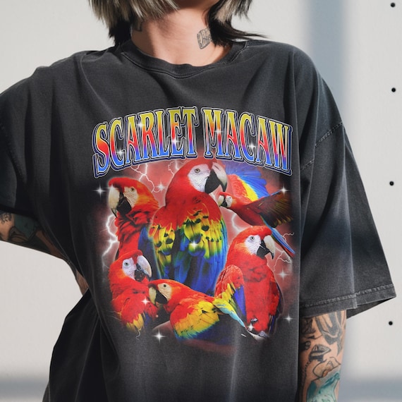 Vintage Parrot Shirt, 90s Bootleg Graphic, Scarlet Macaw Top, Bird Mom Gift