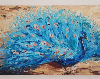 Peacock painting palette knife art Peacock wall art original abstract bird impasto oil painting