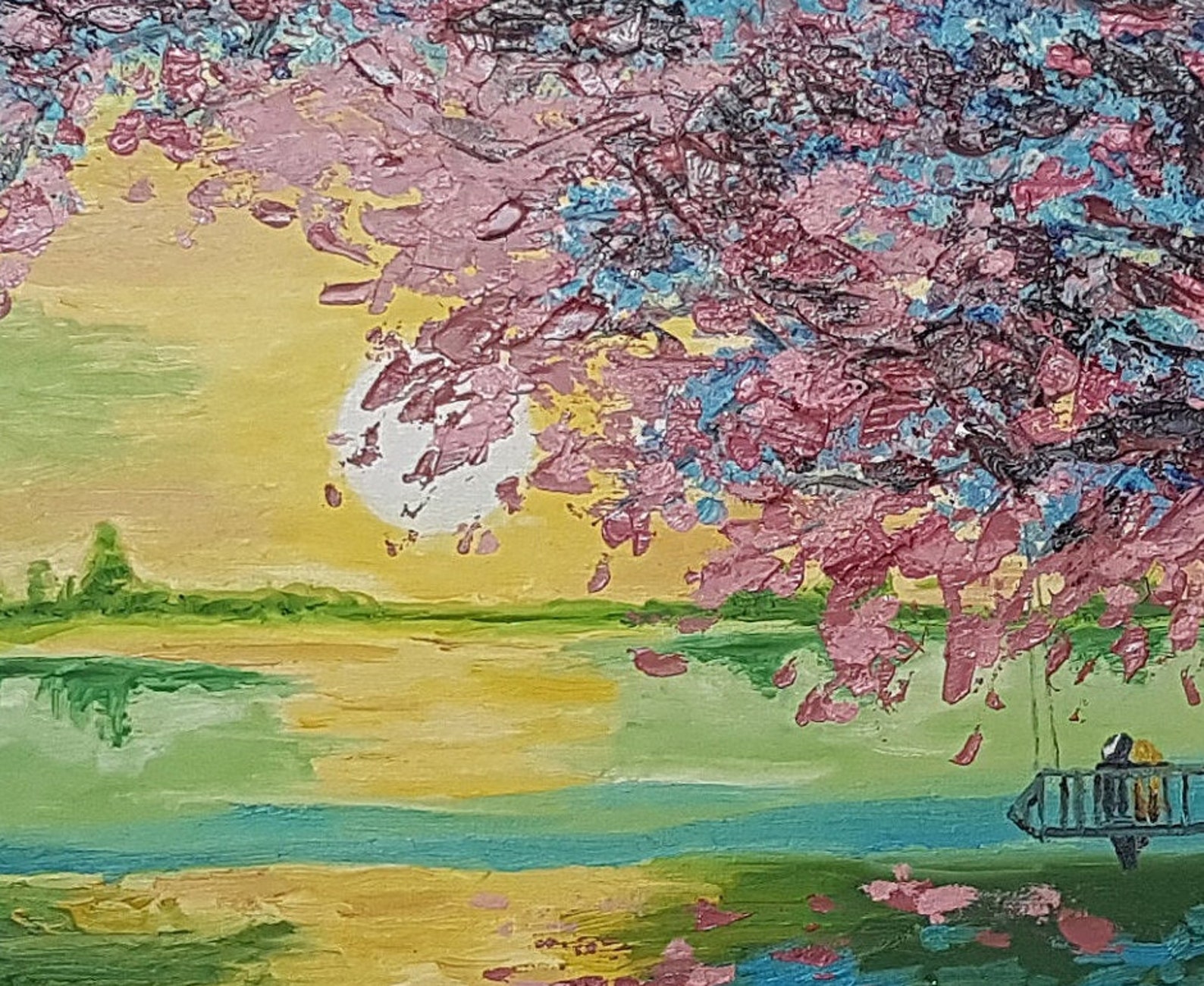 Cherry Blossom Painting Print on Canvas Pink Flowers Painting Etsy