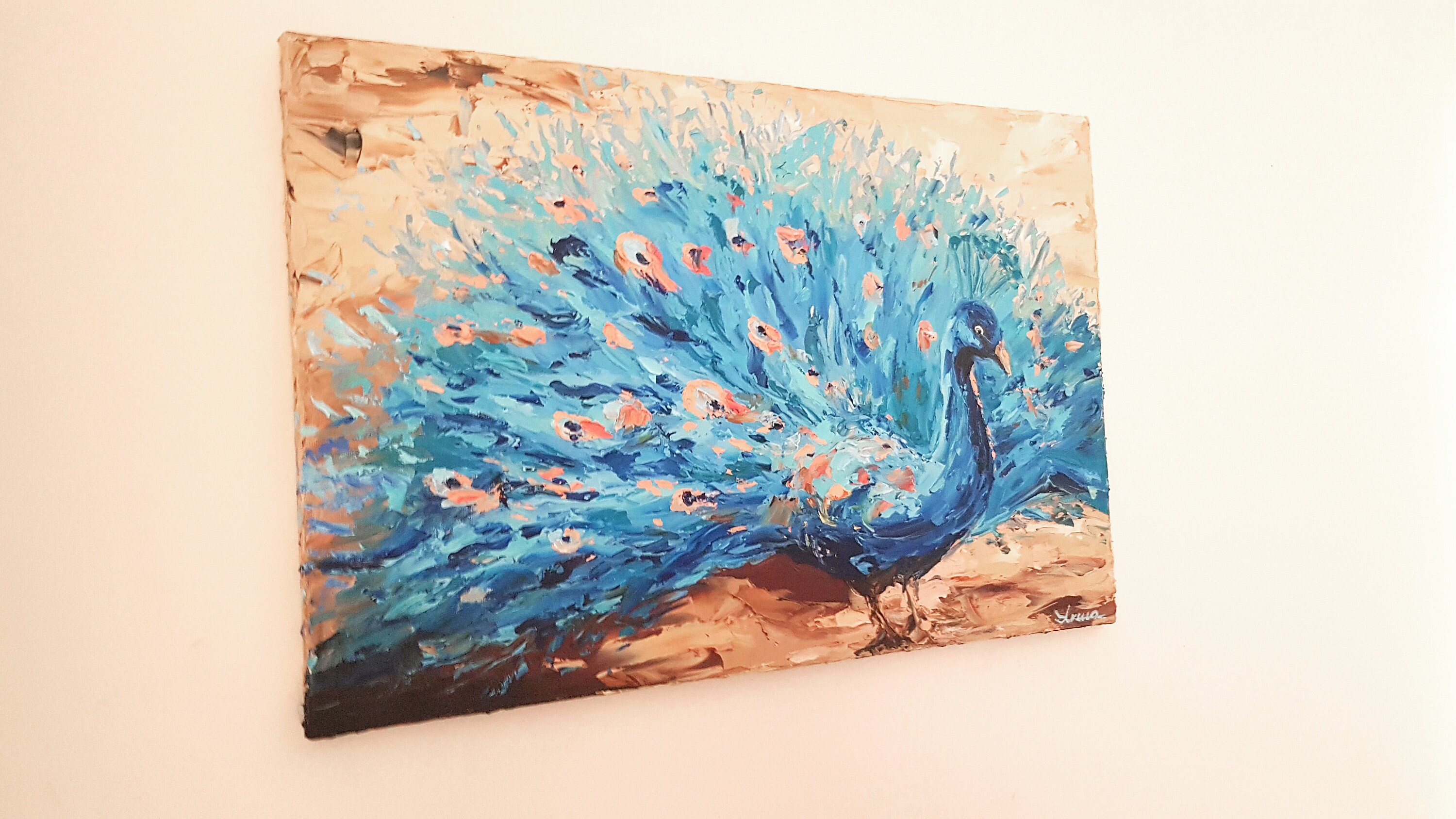 Peacock print on canvas abstract peacock canvas art bird | Etsy