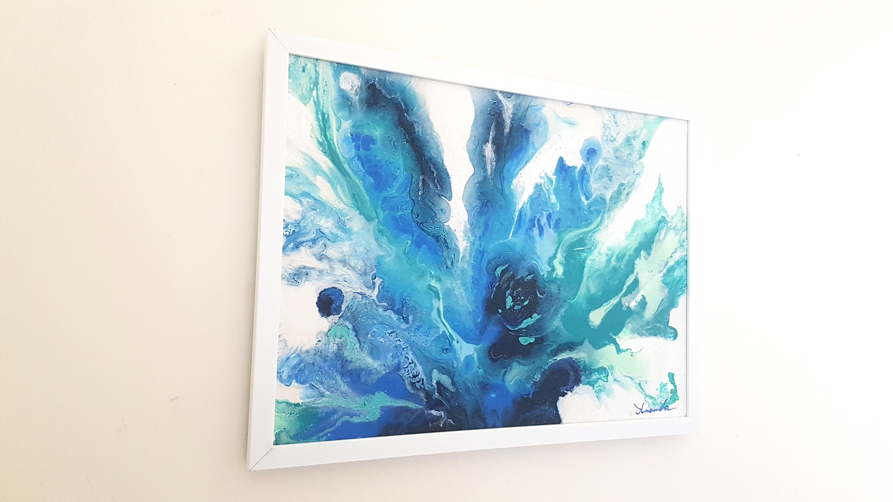 Water Abstract Painting Original, Blue Water Splash Wall Art, Modern
