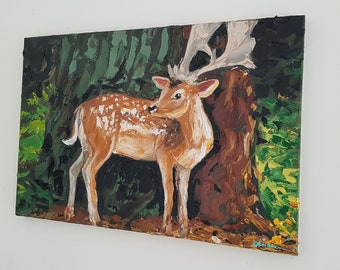 deer painting  palette knife art wild animal oil impasto painting original