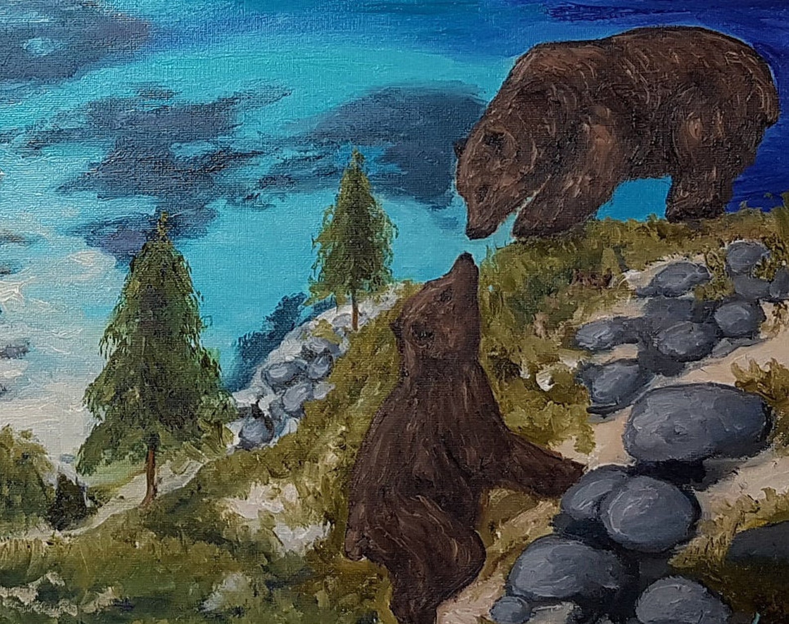 Bear Painting Lake Tahoe Art Original Etsy