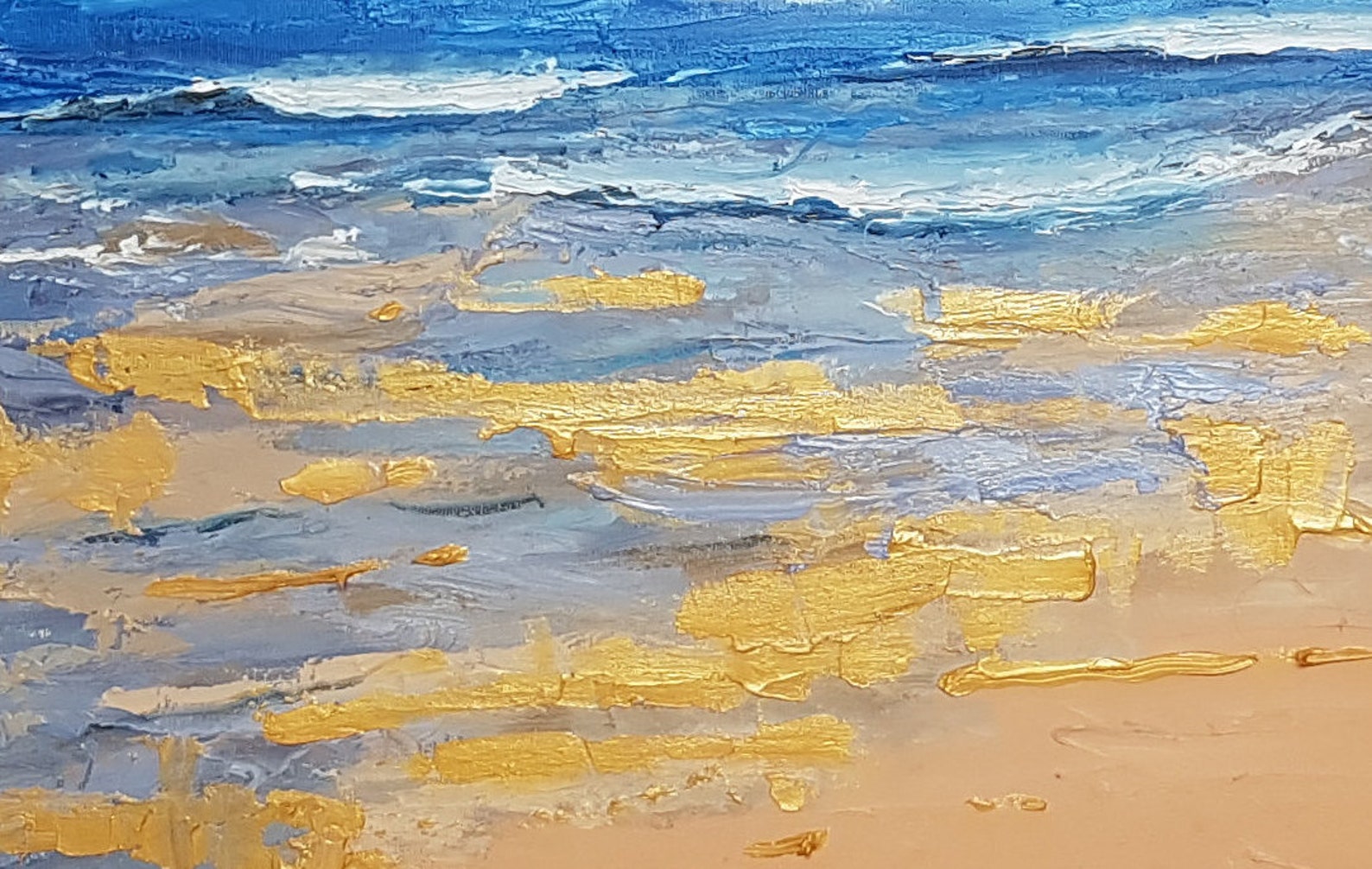 Seascape painting print Ocean canvas art Abstract sea gold Etsy