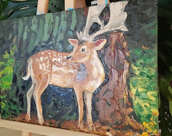 Original deer painting  palette knife art Wild animal oil painting Deer modern wall art Niece gift from aunt