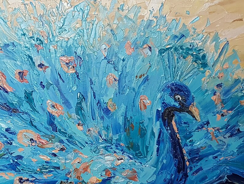 Peacock Painting Palette Knife Art Peacock Wall Art Original Abstract