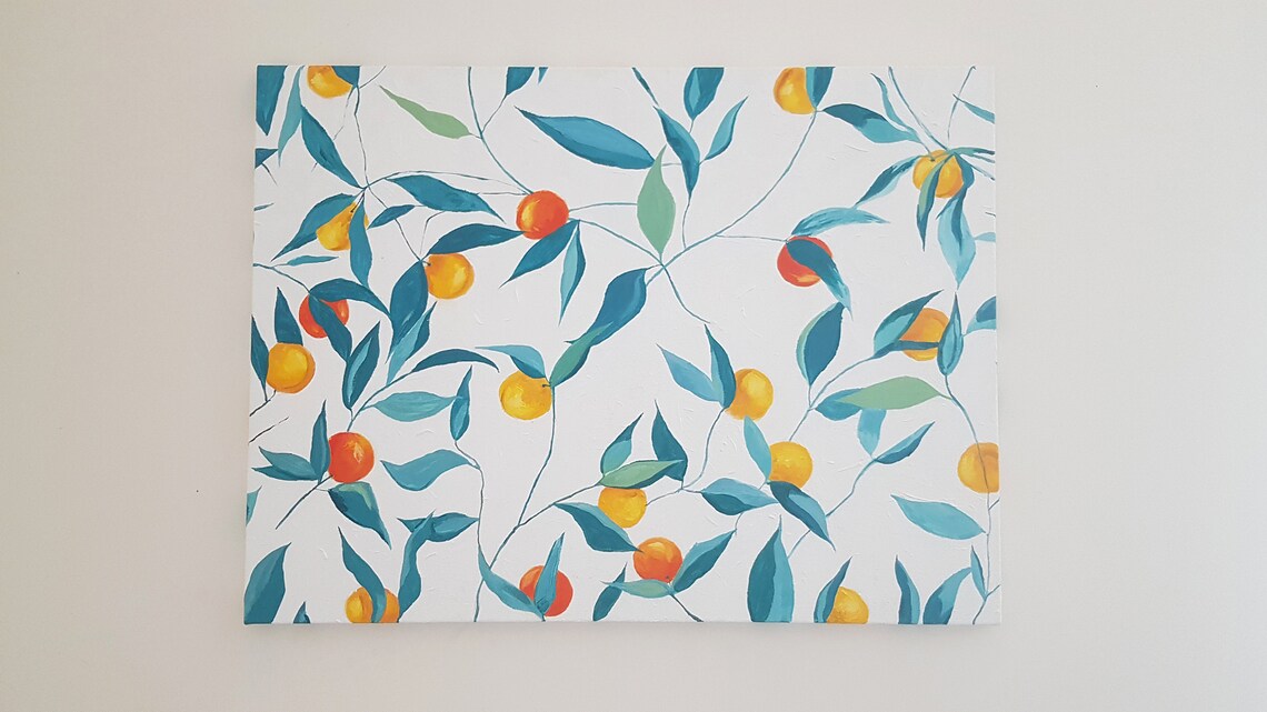 Peach Wall Art Peaches Painting Print Fruit Print on Canvas Etsy