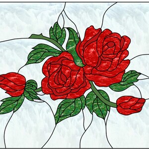 Roses in Ice Stained Glass Panel