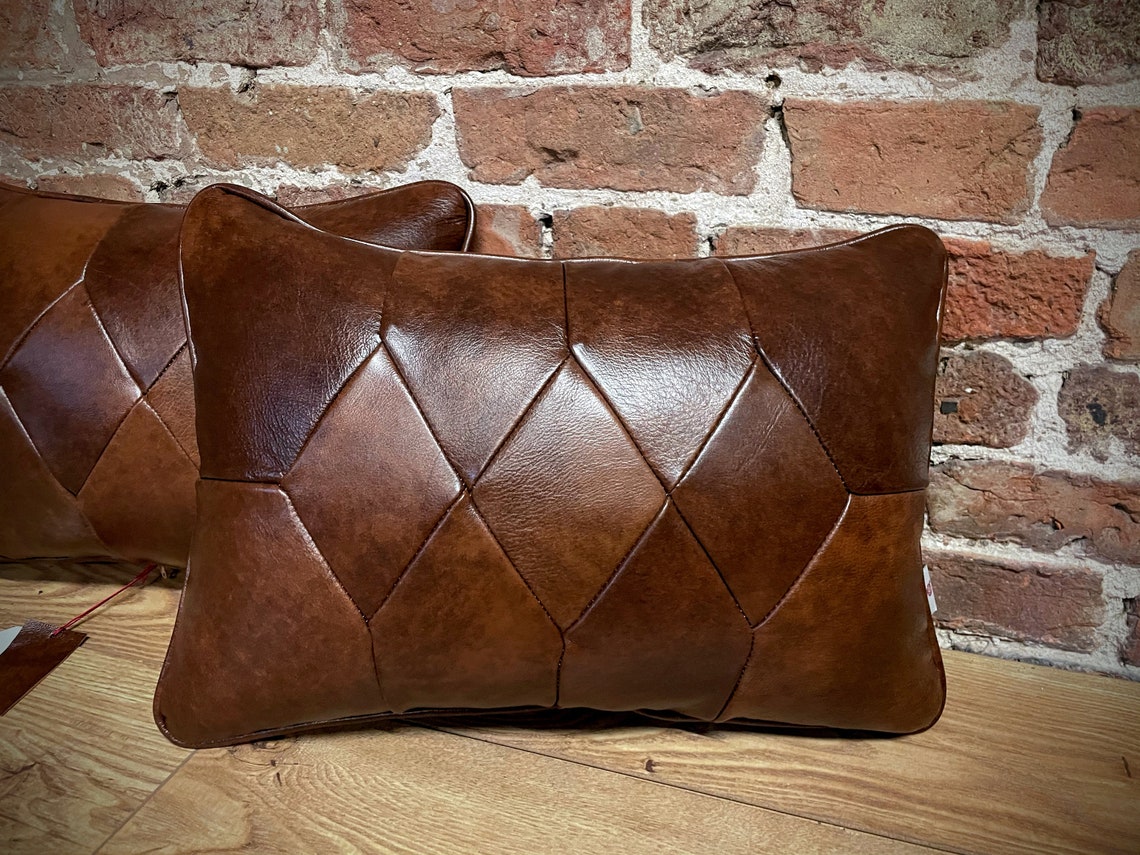 Pair of Leather Chesterfield cushions with Harris Tweed 20 x Etsy