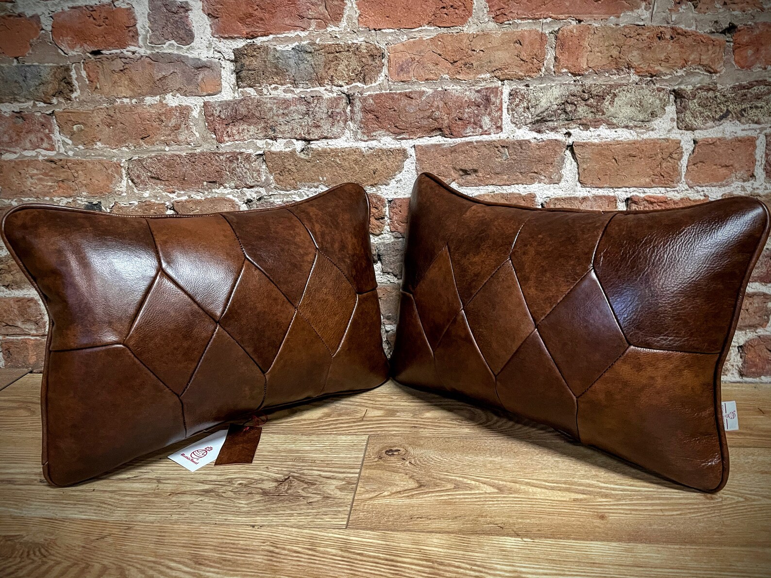Pair of Leather Chesterfield cushions with Harris Tweed 20 x Etsy