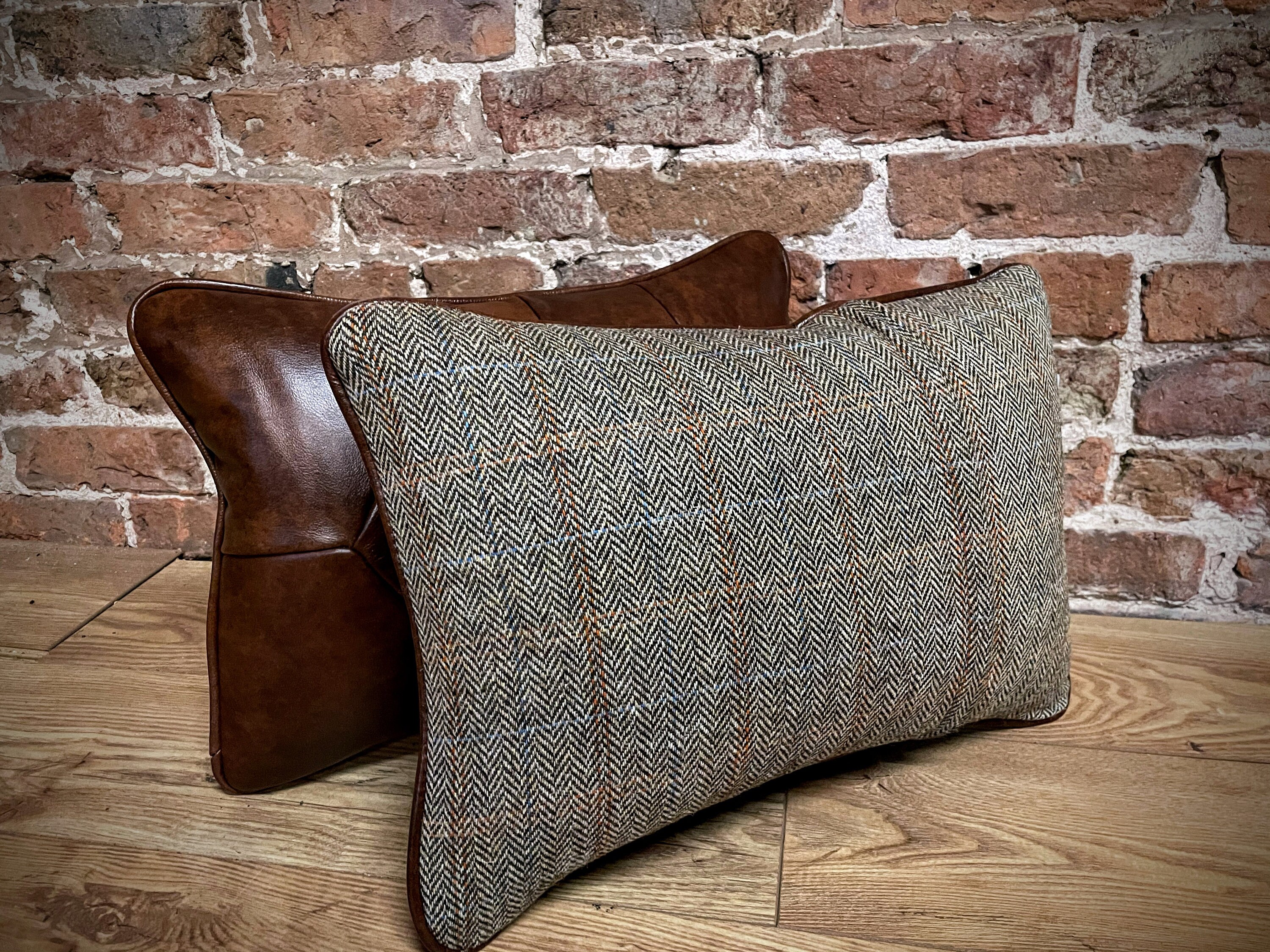 Pair of Leather Chesterfield cushions with Harris Tweed 20 x Etsy