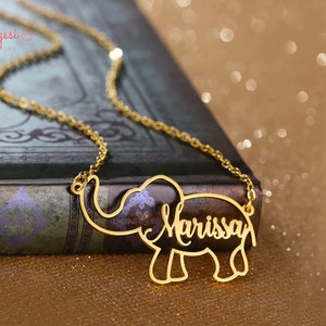 Lovely Elephant Animal Personalized Custom Name Necklace, Birthday Gift Ideas, Necklaces with Name For Girl Mother, Animal Letter Jewelry