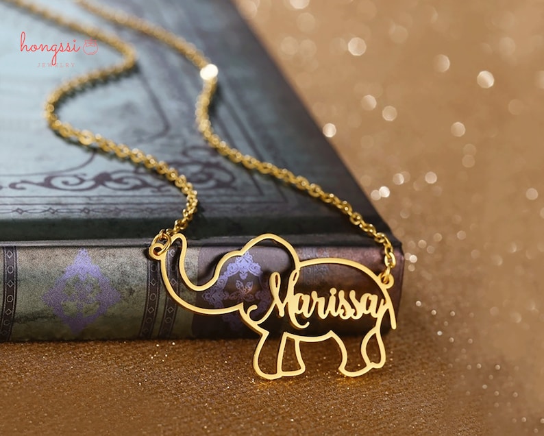 Lovely Elephant Animal Personalized Custom Name Necklace, Birthday Gift Ideas, Necklaces with Name For Girl Mother, Animal Letter Jewelry 