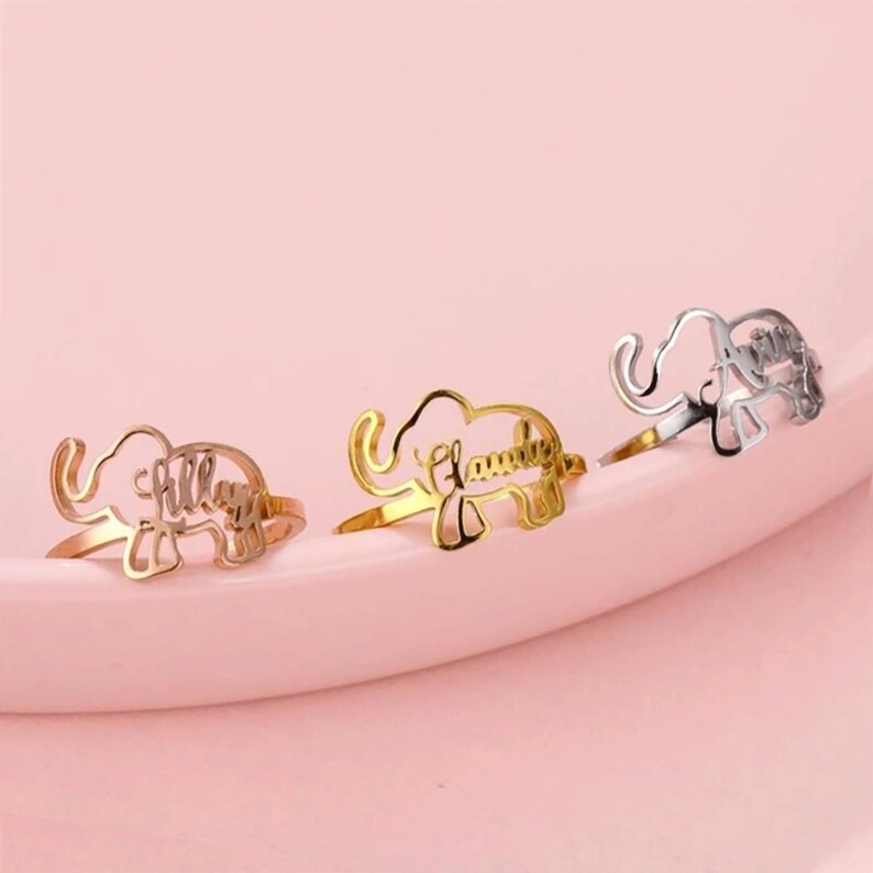 Gift Ideas For Women Design Ring with Name For Girl Mother Animal Letter Jewelry Lovely Elephant Animal Personalized Custom Name Bracelet