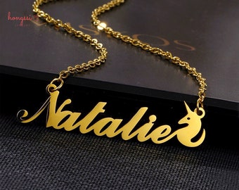 Lovely Unicorn Personalized Custom Name Necklace, Gift Ideas For Women, Necklaces with Name For Girl Mother, Personality Letter Jewelry