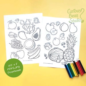 25 Fruits - Educational Learning Coloring Activity Pages PDF JPG
