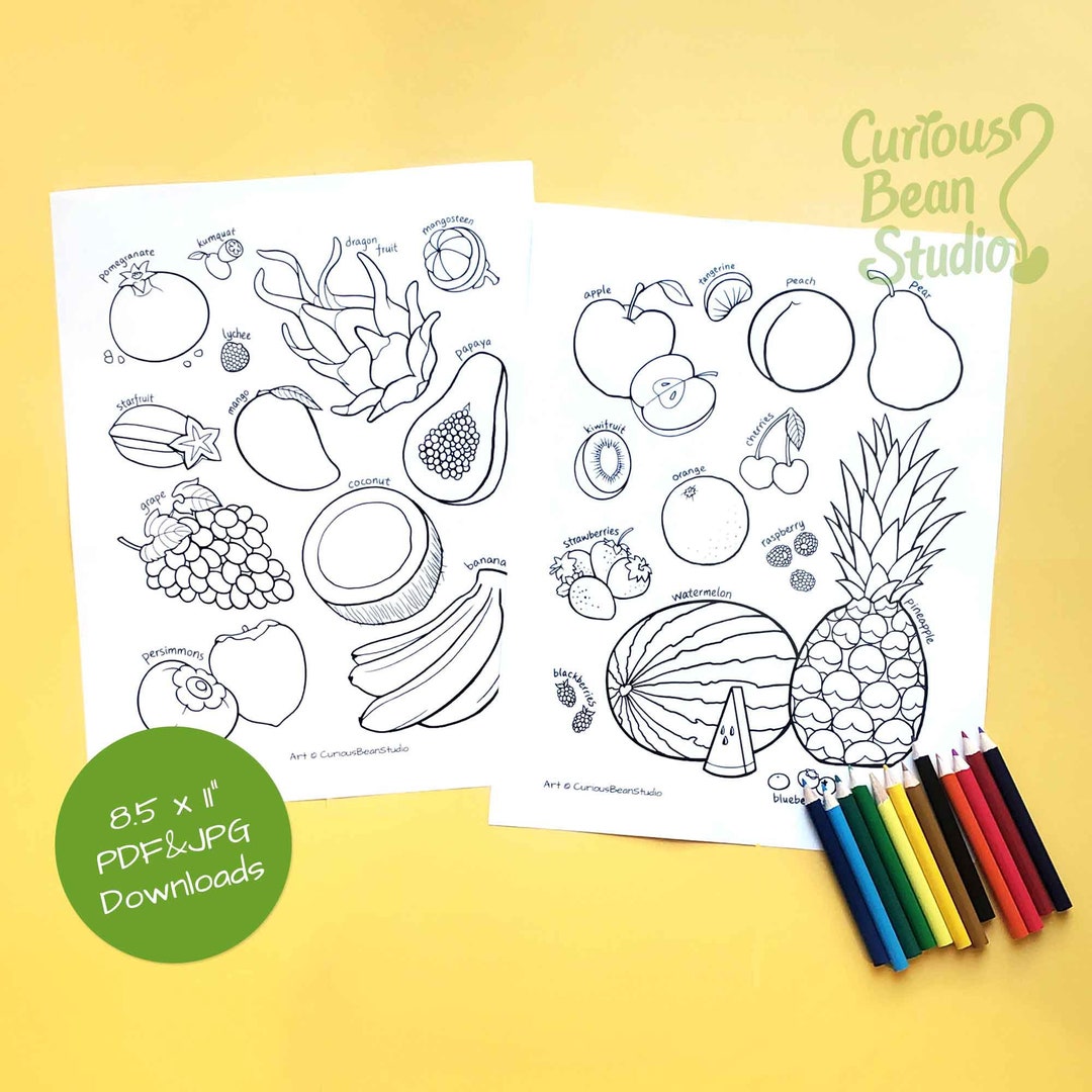 25 Fruits - Educational Learning Coloring Activity Pages PDF JPG - Etsy