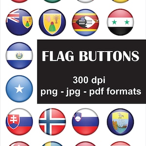 Wereld landen vlaggen knop illustraties--vlaggen van de wereld, PNG-PDF-JPG, in alfabetische volgorde, Instant Download