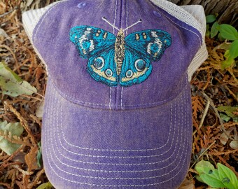 Trucker hat, Butterfly, Moth, Outdoors hat, Khaki hat, Northwoods, Fashionable hat, Vintage style hat, Unisex adult hat, Gift idea