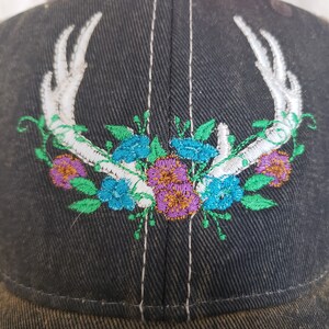 Trucker hat, Antlers, Deer, Floral, Outdoors hat, Khaki hat, Northwoods, Fashionable hat, Vintage style hat, Unisex adult hat, Gift idea image 4